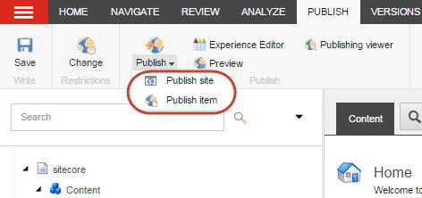 site item publish buttons